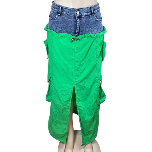 cherry mellow Dresses & Skirts - Cherry mellow.  Green Maxi Skirt with Denim Waist
